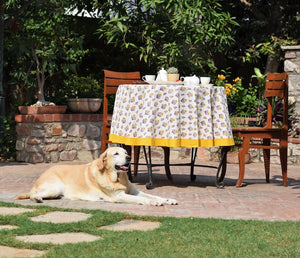 Kalika Yellow Cotton Round Table Cover