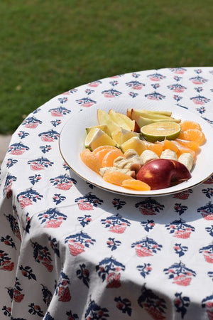 Kalika Blue Cotton Round Table Cover