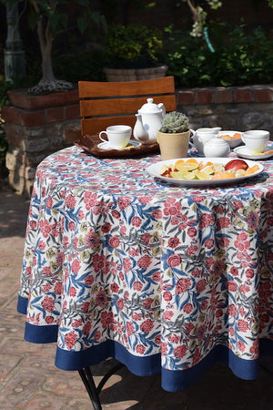 Kyaari Blue Cotton Round Table Cover