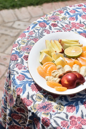 Kyaari Blue Cotton Round Table Cover