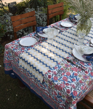 Blue Chevron Cotton Canvas Runner