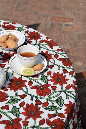 Padma Maroon Cotton Round Table Cover