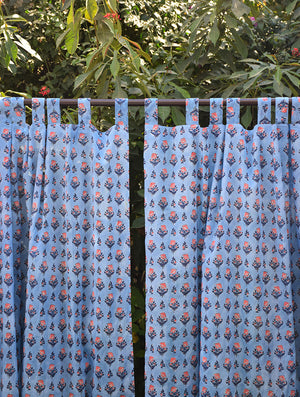 Open image in slideshow, Blue Gad Kalika Mulmul Curtain
