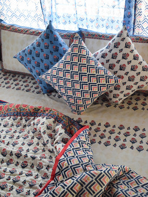 Blue Geometric Cotton Cushion Cover