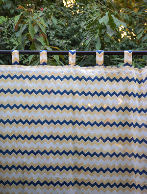 Blue Chevron Mulmul Curtain