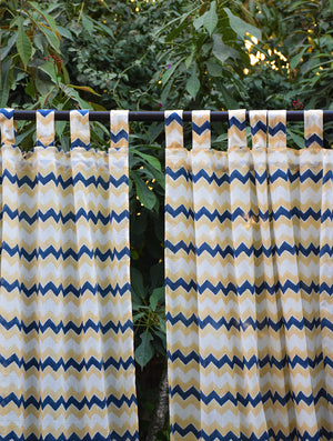 Open image in slideshow, Blue Chevron Mulmul Curtain
