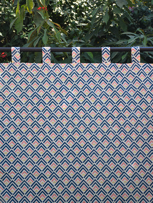 Blue Geometric Mulmul Curtain