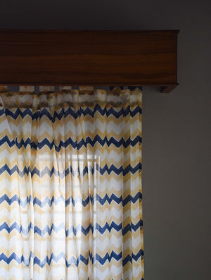 Blue Chevron Mulmul Curtain